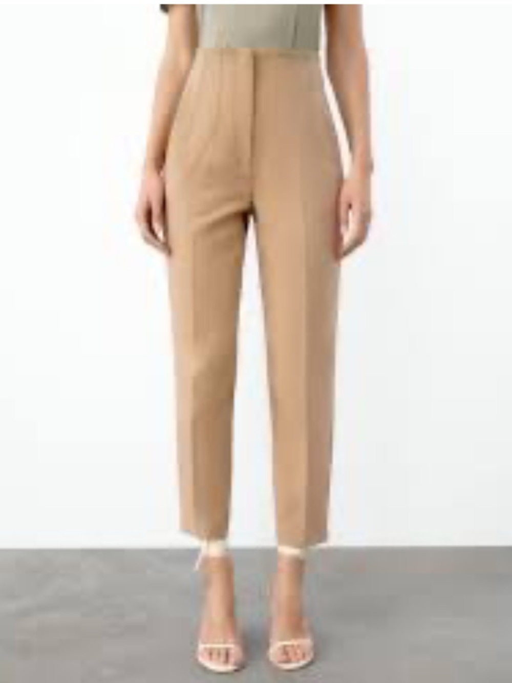 Zara Tailored High-Rise Trousers in Light Beige
